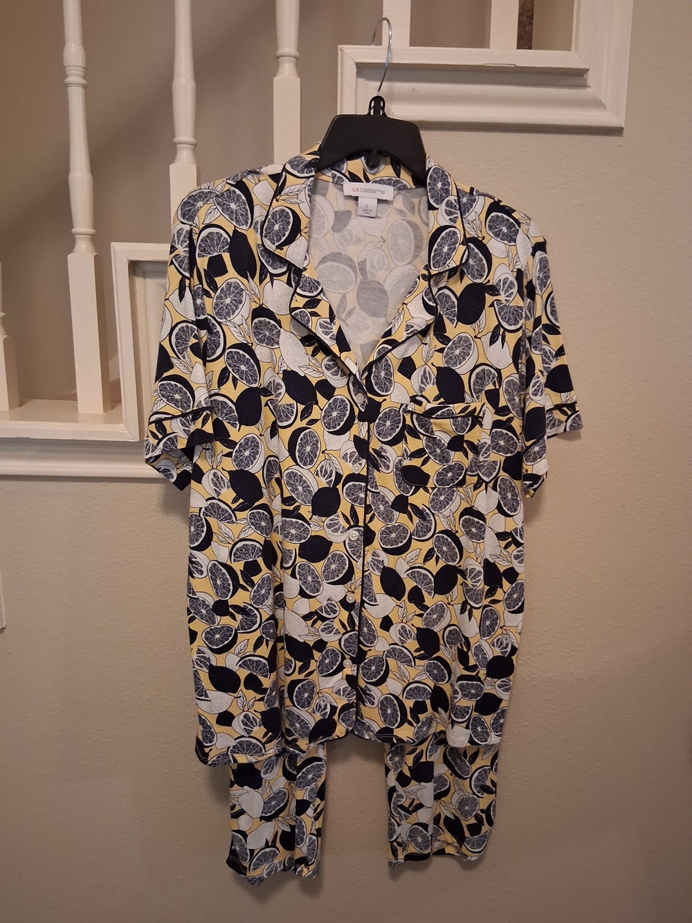 Liz Claiborne Yellow, Navy & White Citrus Print Pajama Set